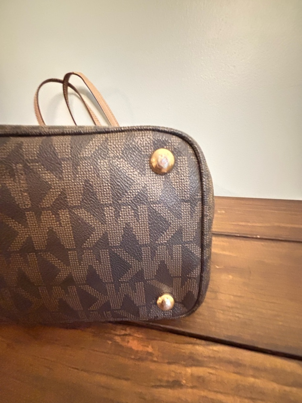 Michael Kors Vintage Brown MK Logo Signature Tote with Tan Straps Quiet Luxury - Picture 10 of 10